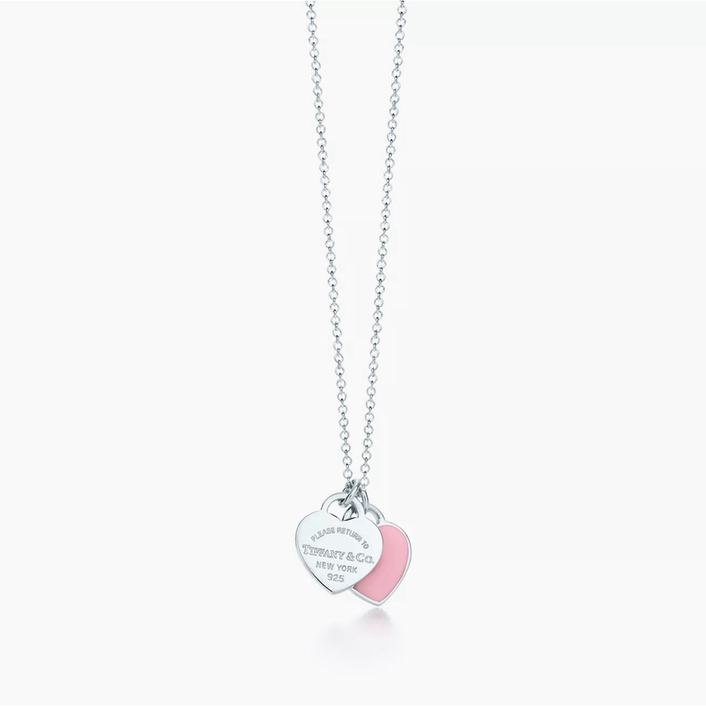 Tiffany & Co Pink Double Heart Tag Pendant in Silver Mini